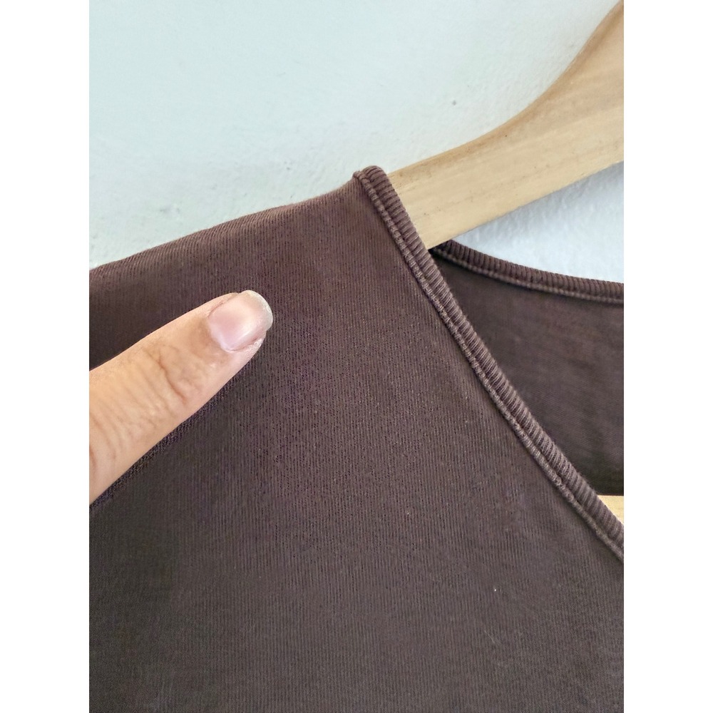 FLAX Womens Brown V-Neck Short Sleeve 100% Cotton T-Shirt Size Medium USA Made - Picture 8 of 8